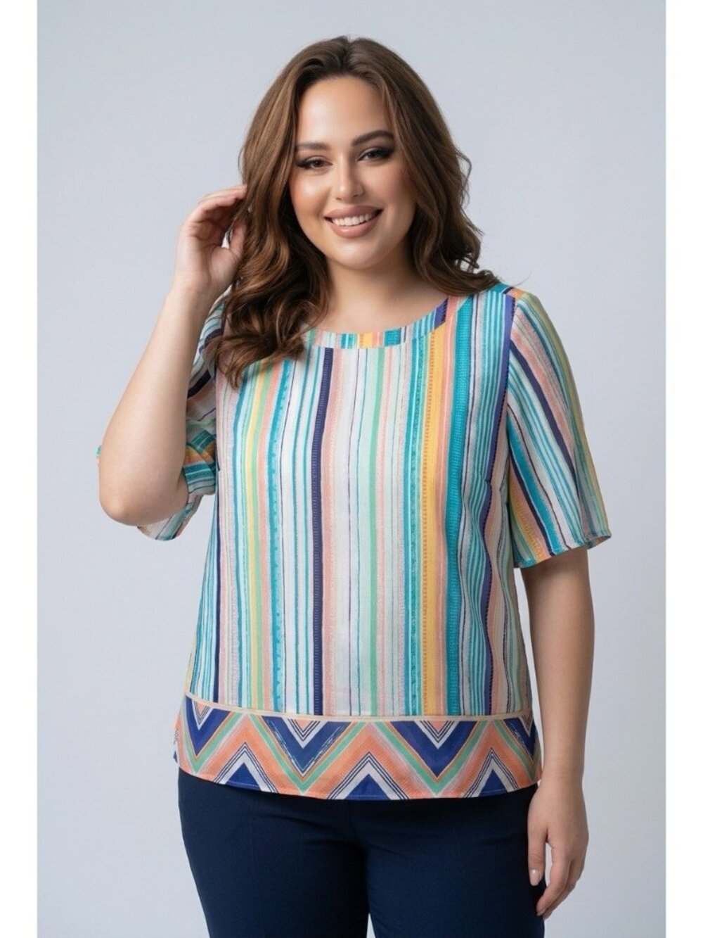 Chico's Multicolored Stripes Blouse Pullover Flowing Bell Sleeve